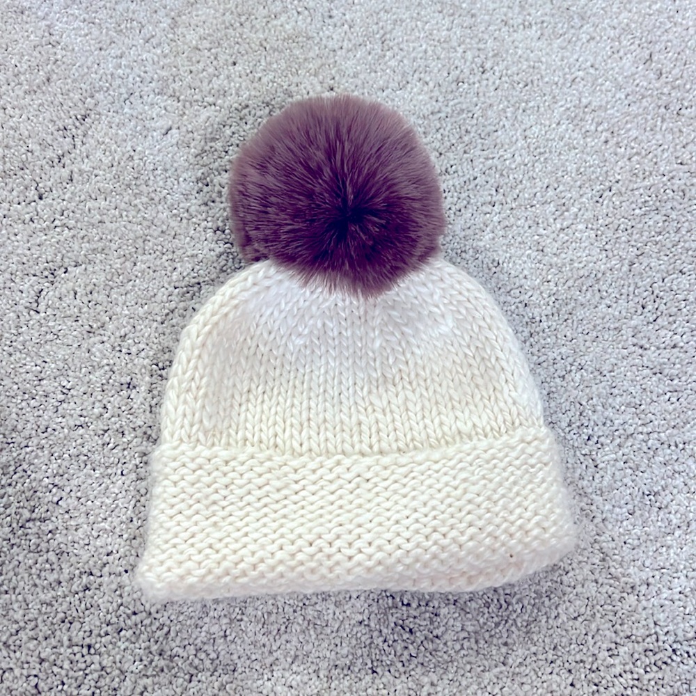 The Blueberry Hill 12-24 month/2T girl beanie with purple/mauve Pom!